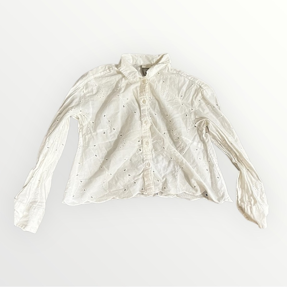A New Day White Button Down Eyelet Shirt